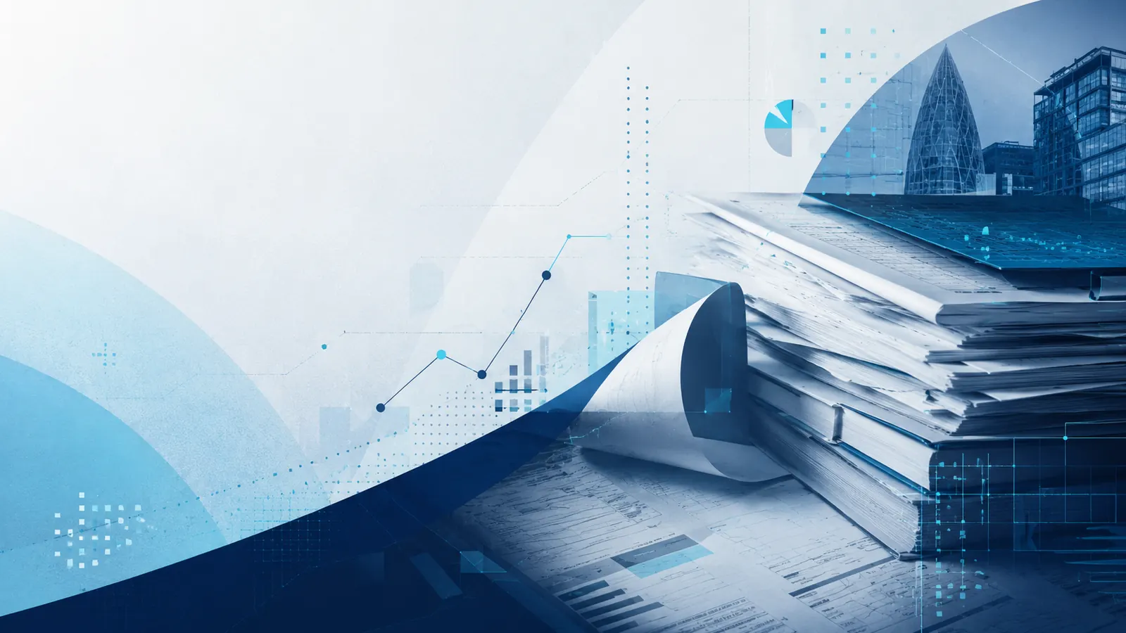Business records, papers, calculator and office files on a desk